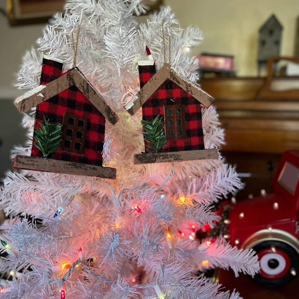 2x Vintage Christmas House Ornaments